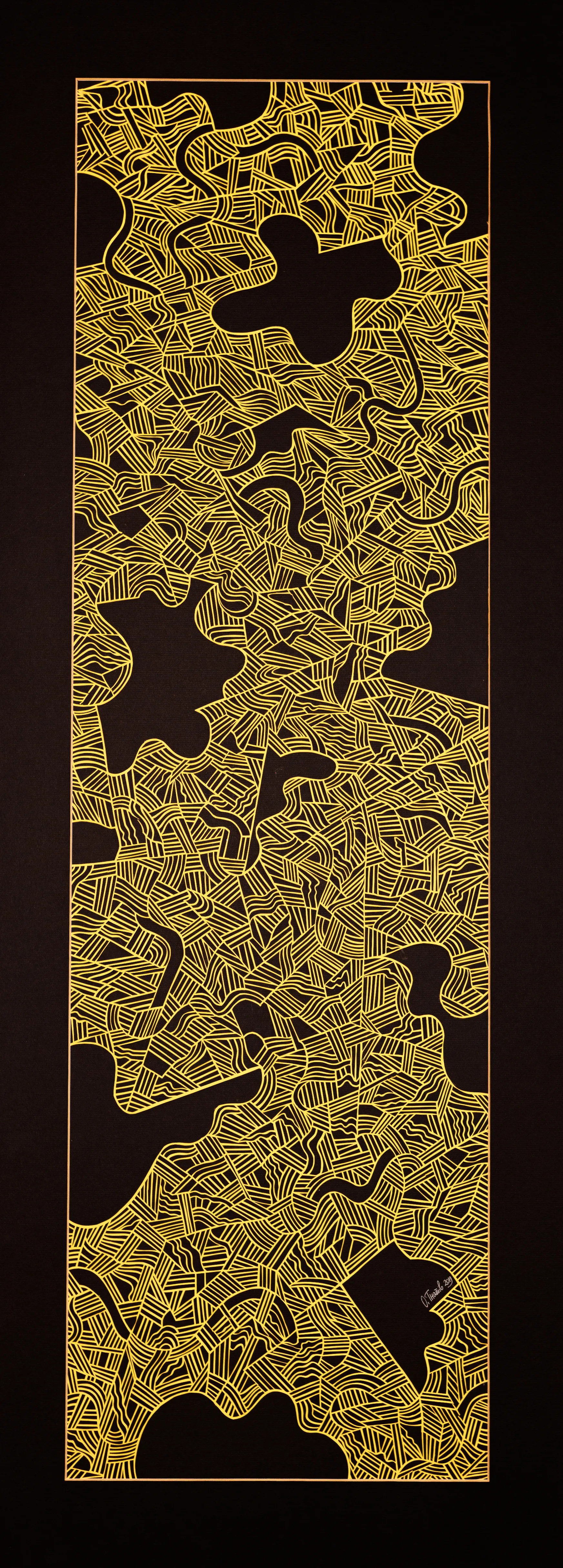 Image of Signs and Questions (Yellow) by Olha Hnativ, size: 100x30cm, made of Paper, papercutting, Papercut medium, from Lviv, priced at $700