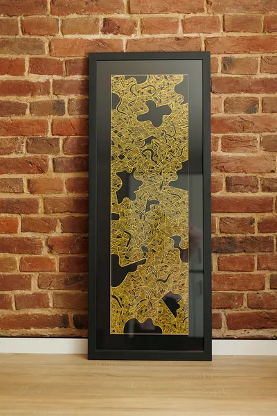 Image of Signs and Questions (Yellow) by Olha Hnativ, size: 100x30cm, made of Paper, papercutting, Papercut medium, from Lviv, priced at $700 Photo 4 of 5.